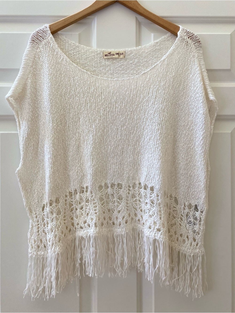 Hollister Beach Swim Cover-Up White Crochet Fringe Boho Top One Size Festival